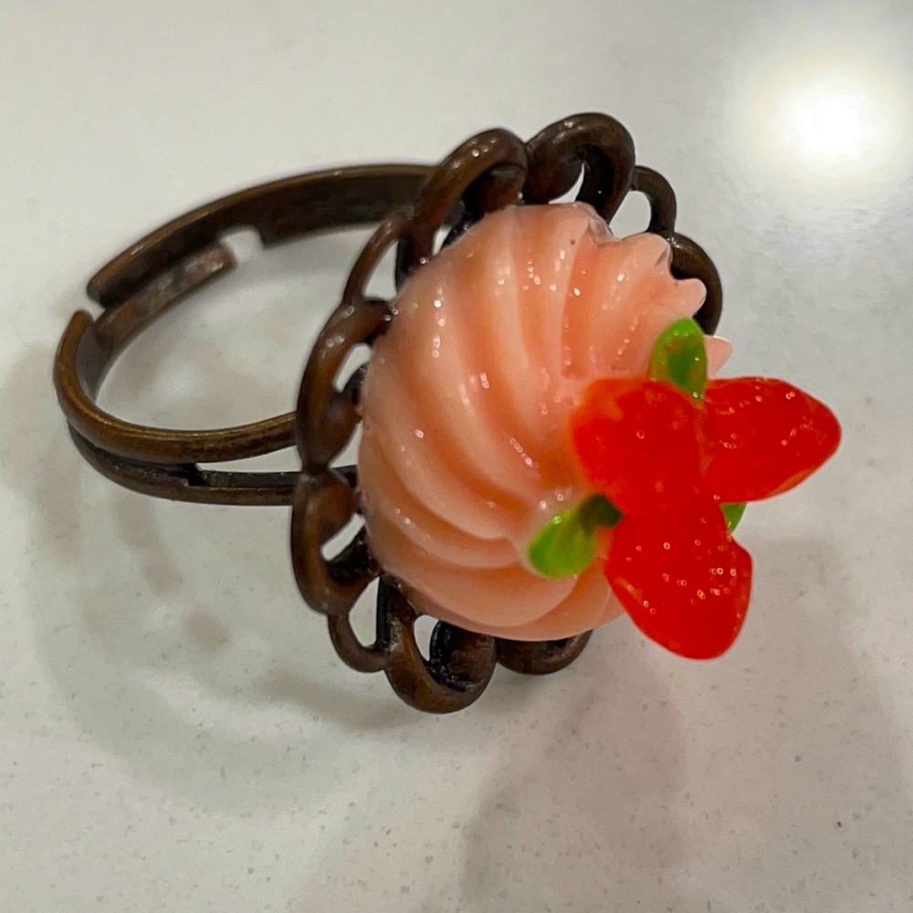 Retired Etsy Shop Pink Whip and Strawberries 🍓 Ring